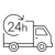 Icône de camion de livraison express avec une flèche circulaire indiquant une livraison sous 24 heures - Optical Gallery.