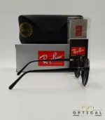 Lunettes de soleil Ray-Ban Thalia RB2195 avec monture en acétate noir brillant et verres teintés foncés, présentées avec leur étui noir et le logo Optical Gallery.