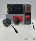 Lunettes de soleil Ray-Ban Round Metal RB3447 monture métallique noir de jais (gunmetal) avec verres verts G-15, étui et boîte d'origine.