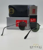 Lunettes de soleil Ray-Ban Round Metal RB3447 monture métallique noir de jais (gunmetal) avec verres verts G-15, étui et boîte d'origine.