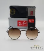 Lunettes de soleil Ray-Ban Round Metal RB3447 monture métallique marron brillant avec verres dégradés marrons, étui et boîte d'origine.