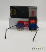 Lunettes de soleil Ray-Ban Round Metal RB3447 monture métallique marron brillant avec verres dégradés marrons, étui et boîte d'origine.