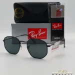 Lunettes de soleil Ray-Ban Hexagonal Flat Lenses RB3548N monture métallique noire mate avec verres minéraux noirs, étui et boîte d'origine.
