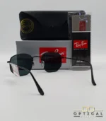 Lunettes de soleil Ray-Ban Hexagonal Flat Lenses RB3548N monture métallique noire mate avec verres minéraux noirs, étui et boîte d'origine.