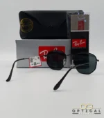 Lunettes de soleil Ray-Ban Hexagonal Flat Lenses RB3548N monture métallique noire mate avec verres minéraux noirs, étui et boîte d'origine.