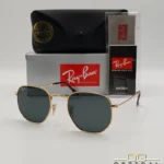 Lunettes de soleil Ray-Ban Aviator RB3025 monture métallique dorée avec verres dégradés bleus, étui et boîte d'origine.