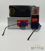 Lunettes de soleil Ray-Ban Jack RB3565 noires avec verres dégradés bleus gris, étui noir, boîte grise et livret de garantie chez Optical Gallery.