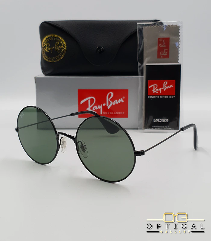 lunettes-de-soleil-ray-ban-jaio-rb3592-noir-vert-g15-optical-gallery Lunettes de soleil Ray-Ban Jaio RB3592 noires à grands verres ronds verts G-15, étui noir, boîte grise et livret de garantie chez Optical Gallery.