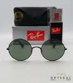 Lunettes de soleil Ray-Ban Jaio RB3592 noires à grands verres ronds verts G-15, étui noir, boîte grise et livret de garantie chez Optical Gallery.