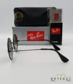 Lunettes de soleil Ray-Ban Jaio RB3592 noires à grands verres ronds verts G-15, étui noir, boîte grise et livret de garantie chez Optical Gallery.