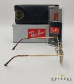 Lunettes de soleil Ray-Ban New Round RB3637 dorées avec verres verts G-15, étui noir, boîte grise et livret de garantie chez Optical Gallery.