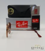 Lunettes de soleil Ray-Ban Round Double Bridge RB3647N marrons avec cerclages en acétate transparent marron et verres dégradés marrons, étui noir, boîte grise et livret de garantie chez Optical Gallery.