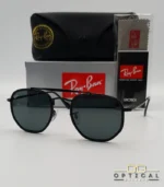 Lunettes de soleil Ray-Ban Marshal II RB3648M noires avec cerclages en acétate noir et verres verts G-15, étui noir, boîte grise et livret de garantie chez Optical Gallery.