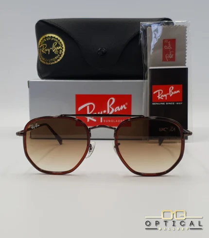 Lunettes de soleil Ray-Ban Marshal II RB3648M marrons avec cerclages en acétate marron et verres dégradés marrons, étui noir, boîte grise et livret de garantie chez Optical Gallery.