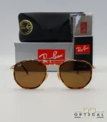 Lunettes de soleil Ray-Ban Marshal II RB3648M dorées avec cerclages en acétate écaille de tortue et verres marrons B-15, étui noir, boîte grise et livret de garantie chez Optical Gallery.