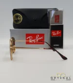 Lunettes de soleil Ray-Ban Marshal II RB3648M dorées avec cerclages en acétate écaille de tortue et verres marrons B-15, étui noir, boîte grise et livret de garantie chez Optical Gallery.