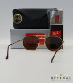 Lunettes de soleil Ray-Ban Marshal II RB3648M dorées avec cerclages en acétate écaille de tortue et verres marrons B-15, étui noir, boîte grise et livret de garantie chez Optical Gallery.