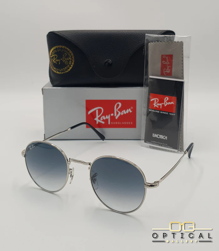 lunettes-de-soleil-ray-ban-julie-rb3772-argent-bleu-degrade-optical-gallery Lunettes de soleil Ray-Ban Julie RB3772 argentées avec verres dégradés bleus gris, étui noir, boîte grise et livret de garantie chez Optical Gallery.