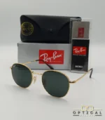 Lunettes de soleil Ray-Ban Julie RB3772 dorées avec verres verts G-15, étui noir, boîte grise et livret de garantie chez Optical Gallery.