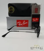 Lunettes de soleil Ray-Ban Round Double Bridge RB3847N noires avec cerclages en acétate noir et verres dégradés bleus gris, étui noir, boîte grise et livret de garantie chez Optical Gallery.